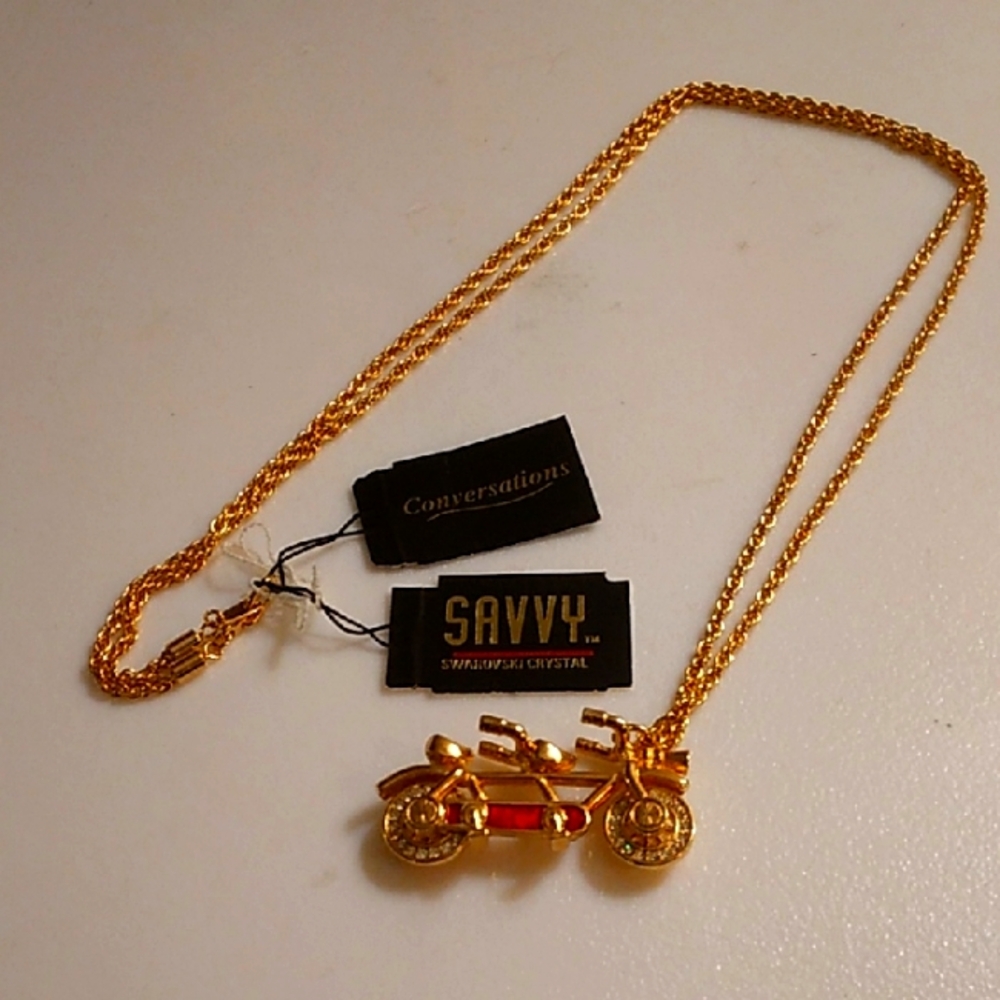 Savvy Swarovski Crystal Tandem Bicycle Necklace